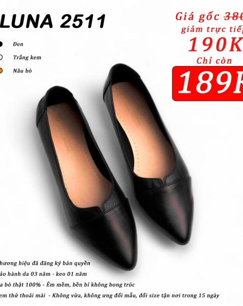 Giày đế xuồng da bò LUNASHOES 2511